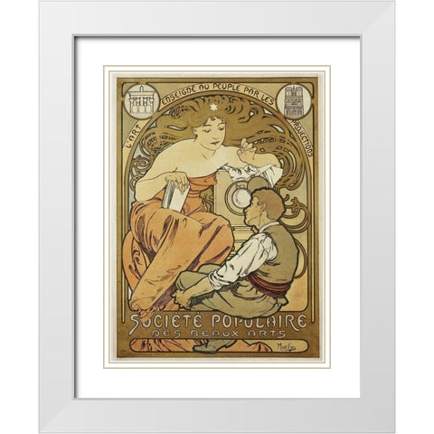Mucha Societe Populaire White Modern Wood Framed Art Print with Double Matting by Vintage Apple Collection