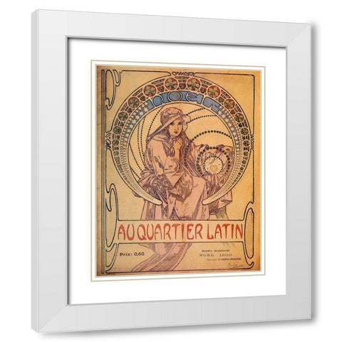 Mucha Quarter Latin White Modern Wood Framed Art Print with Double Matting by Vintage Apple Collection