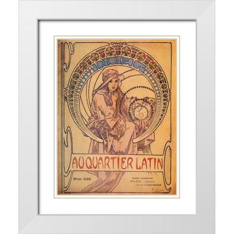 Mucha Quarter Latin White Modern Wood Framed Art Print with Double Matting by Vintage Apple Collection