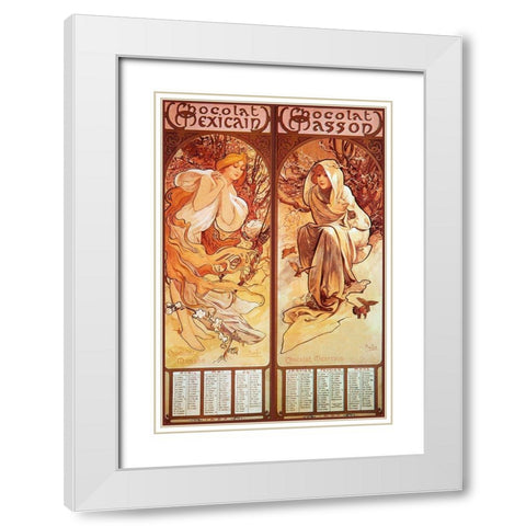 Mucha Chocolat Panels White Modern Wood Framed Art Print with Double Matting by Vintage Apple Collection