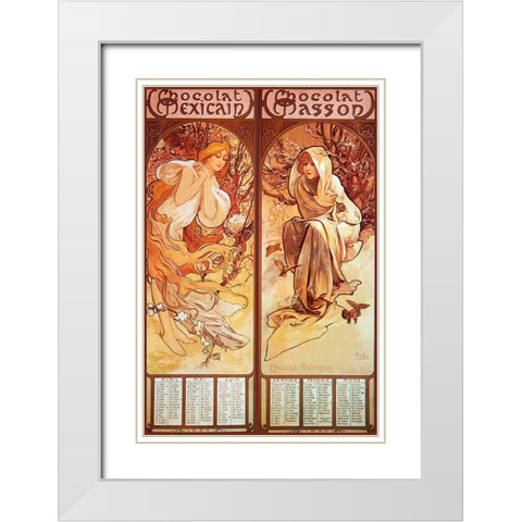 Mucha Chocolat Panels White Modern Wood Framed Art Print with Double Matting by Vintage Apple Collection