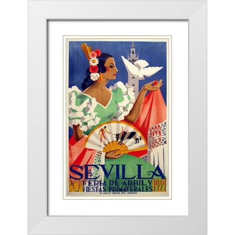 Sevilla 1922 White Modern Wood Framed Art Print with Double Matting by Vintage Apple Collection