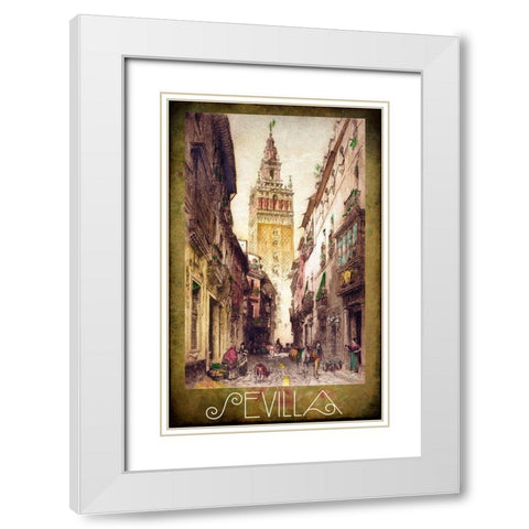 Sevilla Street Scene White Modern Wood Framed Art Print with Double Matting by Vintage Apple Collection