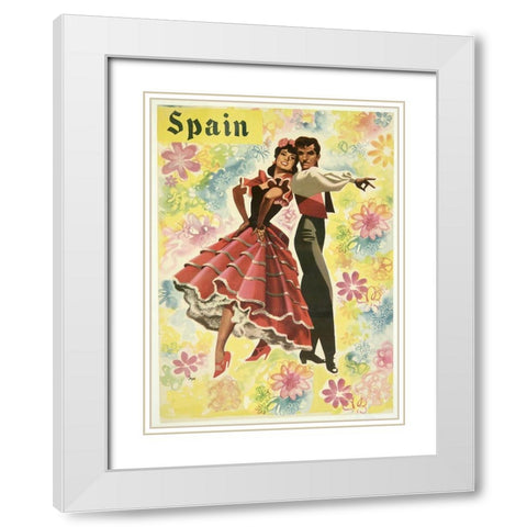 Spain and Flowers White Modern Wood Framed Art Print with Double Matting by Vintage Apple Collection