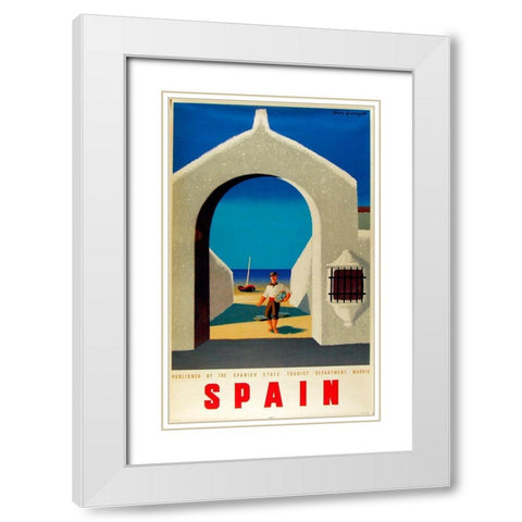 Spain Fisherman White Modern Wood Framed Art Print with Double Matting by Vintage Apple Collection