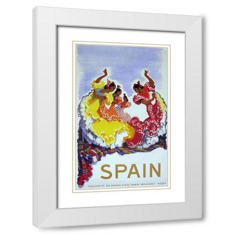 Spain Ladies White Modern Wood Framed Art Print with Double Matting by Vintage Apple Collection