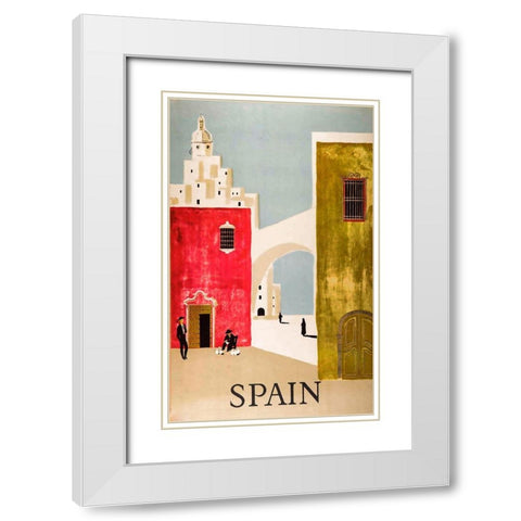Vintage Travel to Spain White Modern Wood Framed Art Print with Double Matting by Vintage Apple Collection