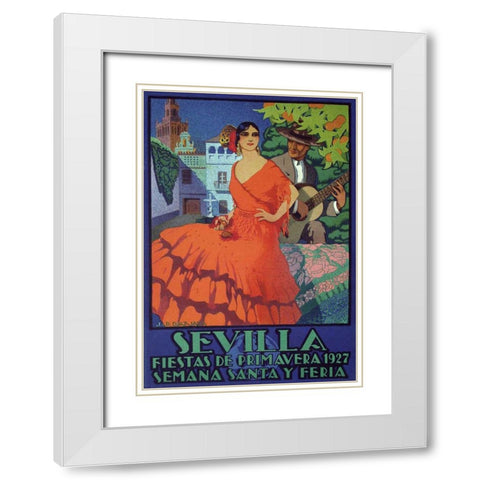 Sevilla Red White Modern Wood Framed Art Print with Double Matting by Vintage Apple Collection