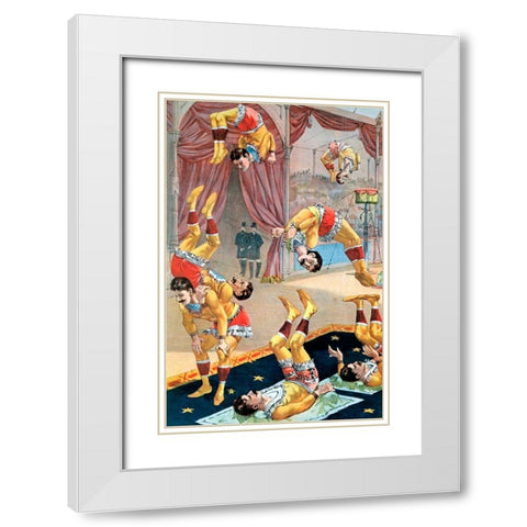 Seven Acrobats White Modern Wood Framed Art Print with Double Matting by Vintage Apple Collection