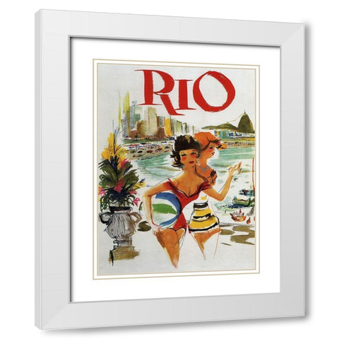 Rio Travel Poster White Modern Wood Framed Art Print with Double Matting by Vintage Apple Collection