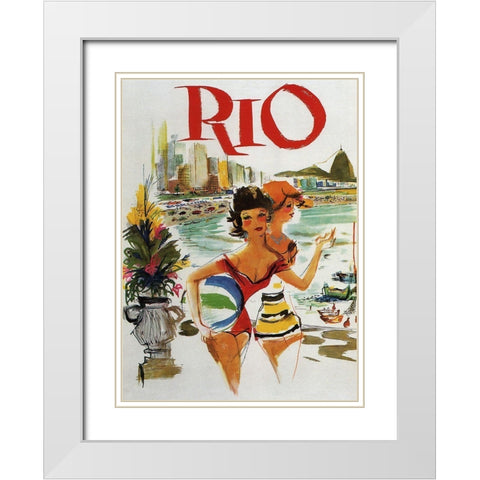 Rio Travel Poster White Modern Wood Framed Art Print with Double Matting by Vintage Apple Collection