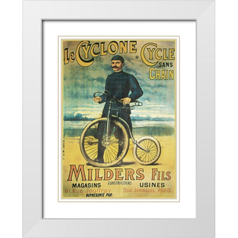 Cyclone Cycle And Chain White Modern Wood Framed Art Print with Double Matting by Vintage Apple Collection