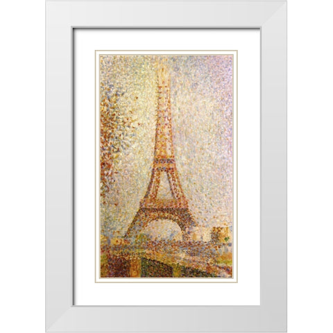 Eiffel Tower by Seurat White Modern Wood Framed Art Print with Double Matting by Vintage Apple Collection