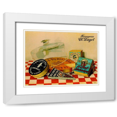 Vintage Cheese - Fromage White Modern Wood Framed Art Print with Double Matting by Vintage Apple Collection