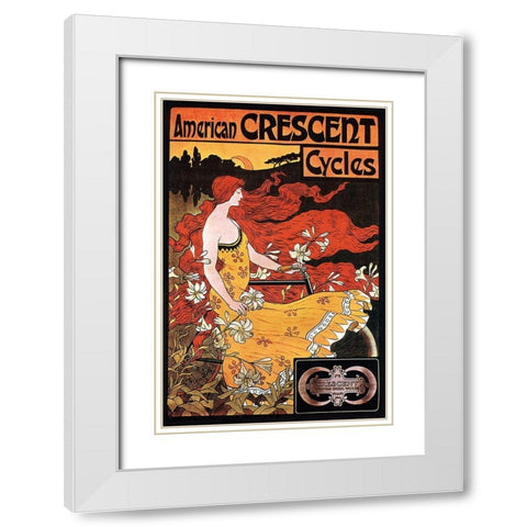 Crescent Cycles White Modern Wood Framed Art Print with Double Matting by Vintage Apple Collection