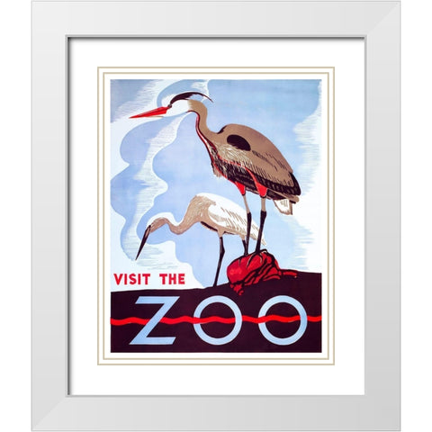 visit the zoo White Modern Wood Framed Art Print with Double Matting by Vintage Apple Collection