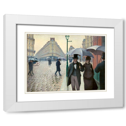 Caillebotte-Paris Street-A Rainy Day White Modern Wood Framed Art Print with Double Matting by Vintage Apple Collection