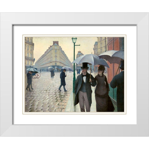 Caillebotte-Paris Street-A Rainy Day White Modern Wood Framed Art Print with Double Matting by Vintage Apple Collection