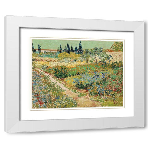 Van Gogh-Bluhender Garten White Modern Wood Framed Art Print with Double Matting by Vintage Apple Collection