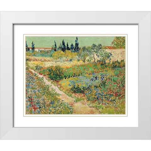 Van Gogh-Bluhender Garten White Modern Wood Framed Art Print with Double Matting by Vintage Apple Collection