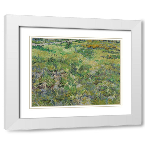 Van Gogh-Long Grass With Butterflies White Modern Wood Framed Art Print with Double Matting by Vintage Apple Collection