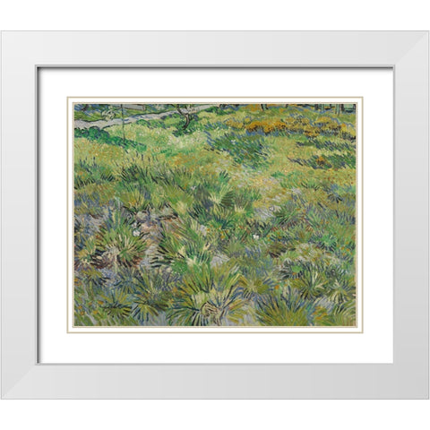Van Gogh-Long Grass With Butterflies White Modern Wood Framed Art Print with Double Matting by Vintage Apple Collection