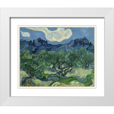 Van Gogh-Olive Trees White Modern Wood Framed Art Print with Double Matting by Vintage Apple Collection