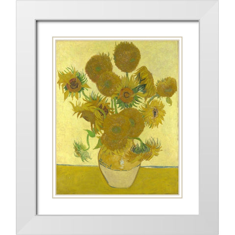 Van Gogh-Sunflowers White Modern Wood Framed Art Print with Double Matting by Vintage Apple Collection
