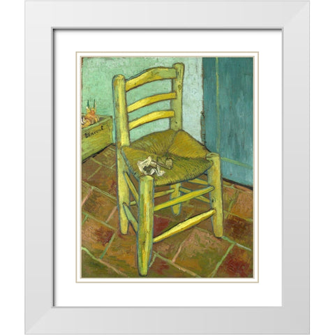 Van Gogh-Vincents Chair with His Pipe White Modern Wood Framed Art Print with Double Matting by Vintage Apple Collection