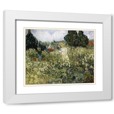 Van Gogh-Marguerite Gachet In The Garden White Modern Wood Framed Art Print with Double Matting by Vintage Apple Collection