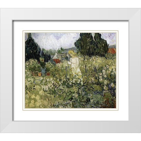 Van Gogh-Marguerite Gachet In The Garden White Modern Wood Framed Art Print with Double Matting by Vintage Apple Collection