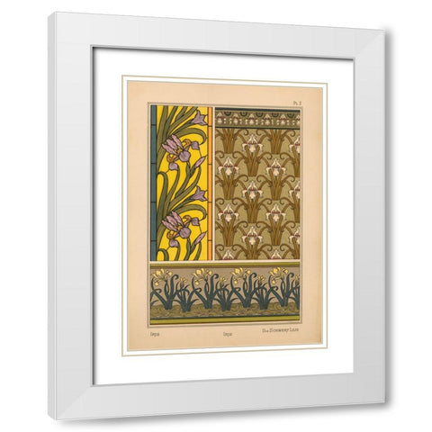 Plate 02 - Iris White Modern Wood Framed Art Print with Double Matting by Vintage Apple Collection