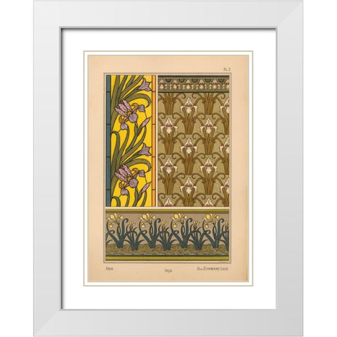 Plate 02 - Iris White Modern Wood Framed Art Print with Double Matting by Vintage Apple Collection