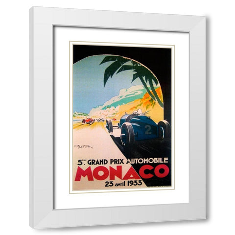 Grandprix Automobile Monaco 1933 White Modern Wood Framed Art Print with Double Matting by Vintage Apple Collection