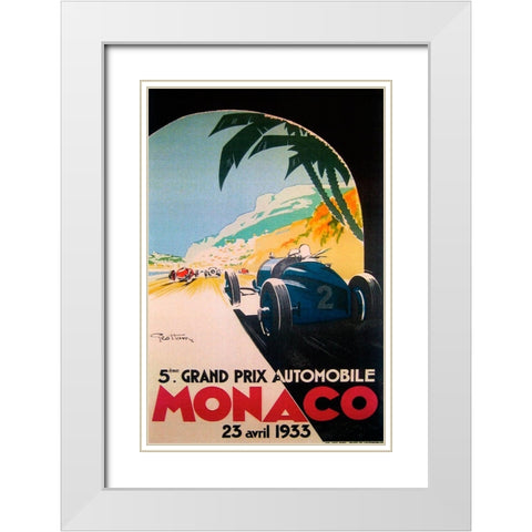 Grandprix Automobile Monaco 1933 White Modern Wood Framed Art Print with Double Matting by Vintage Apple Collection