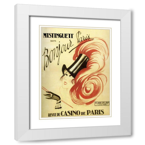 Bonjour Paris White Modern Wood Framed Art Print with Double Matting by Vintage Apple Collection