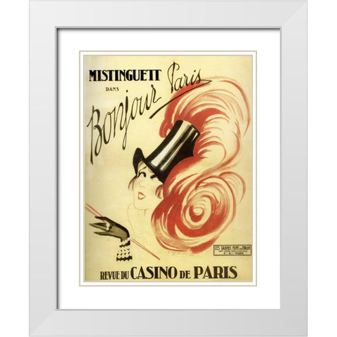 Bonjour Paris White Modern Wood Framed Art Print with Double Matting by Vintage Apple Collection