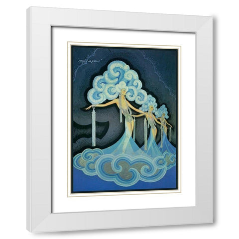 Folies Bergere Blue White Modern Wood Framed Art Print with Double Matting by Vintage Apple Collection