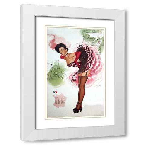 French Girl White Modern Wood Framed Art Print with Double Matting by Vintage Apple Collection