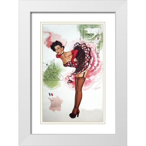 French Girl White Modern Wood Framed Art Print with Double Matting by Vintage Apple Collection