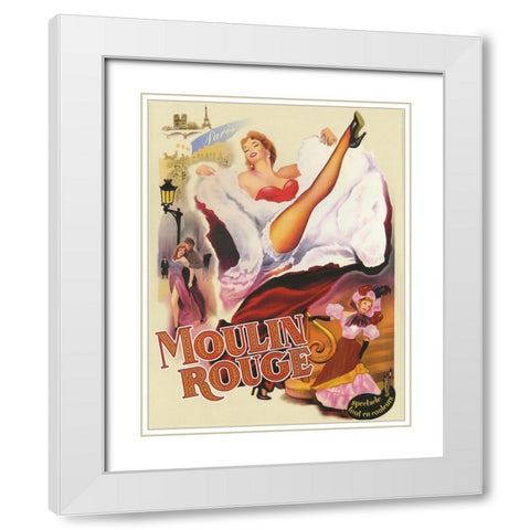 Moulin Rouge Paris White Modern Wood Framed Art Print with Double Matting by Vintage Apple Collection