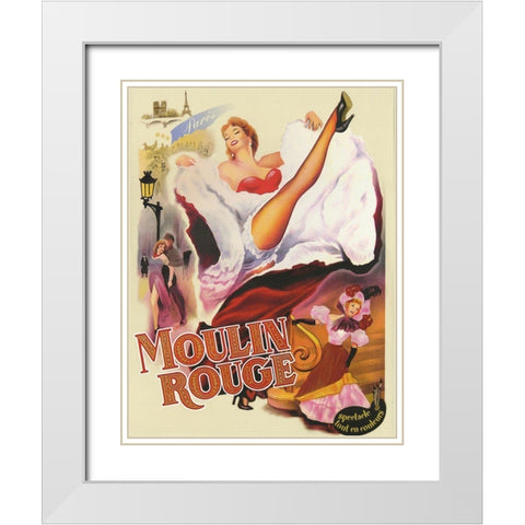 Moulin Rouge Paris White Modern Wood Framed Art Print with Double Matting by Vintage Apple Collection