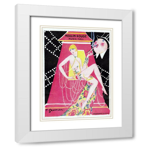 Moulin Rouge Music Hall White Modern Wood Framed Art Print with Double Matting by Vintage Apple Collection