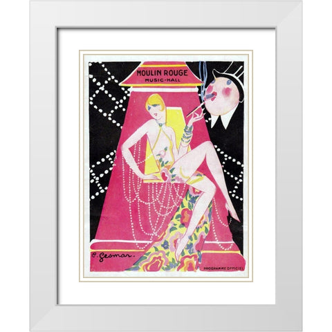 Moulin Rouge Music Hall White Modern Wood Framed Art Print with Double Matting by Vintage Apple Collection