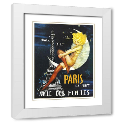 Paris Moon White Modern Wood Framed Art Print with Double Matting by Vintage Apple Collection
