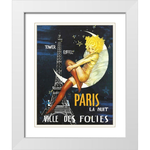 Paris Moon White Modern Wood Framed Art Print with Double Matting by Vintage Apple Collection
