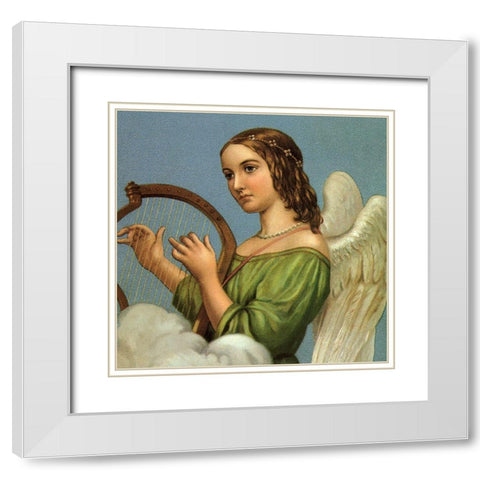 Angel With Harp White Modern Wood Framed Art Print with Double Matting by Vintage Apple Collection