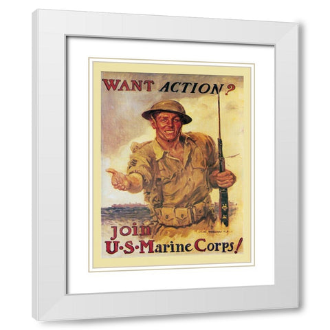 Mural Action Marines White Modern Wood Framed Art Print with Double Matting by Vintage Apple Collection