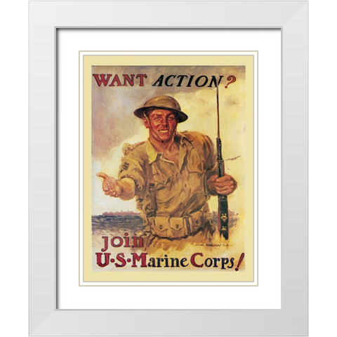 Mural Action Marines White Modern Wood Framed Art Print with Double Matting by Vintage Apple Collection