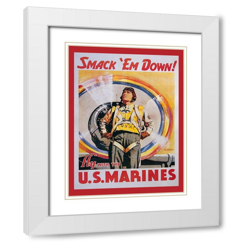 Mural Smackdown Marines White Modern Wood Framed Art Print with Double Matting by Vintage Apple Collection